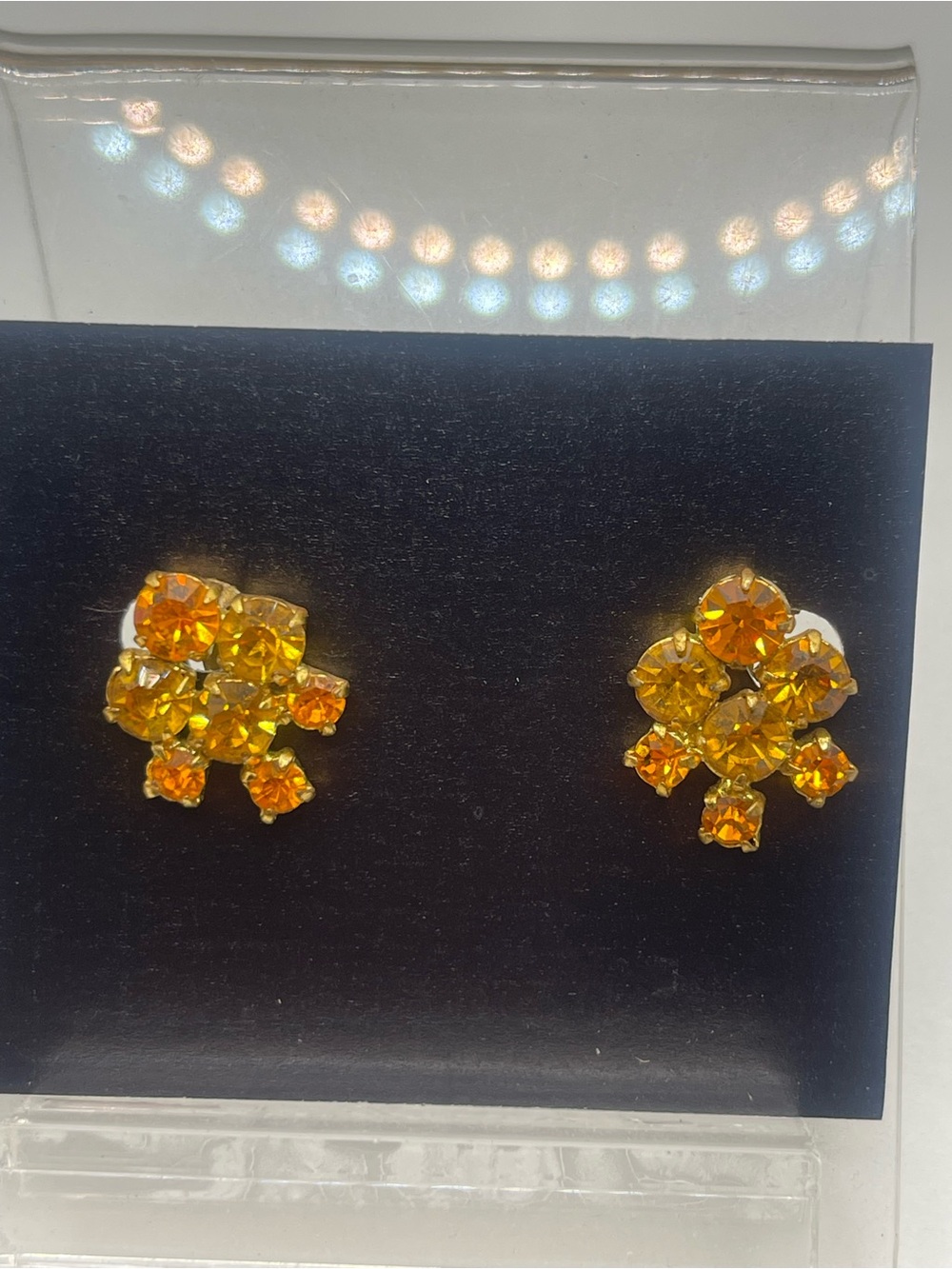 Vintage rare find Orange Crystal clip Earrings made in Australia